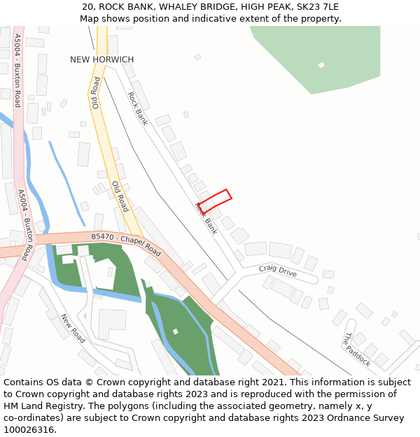 20, ROCK BANK, WHALEY BRIDGE, HIGH PEAK, SK23 7LE: Location map and indicative extent of plot