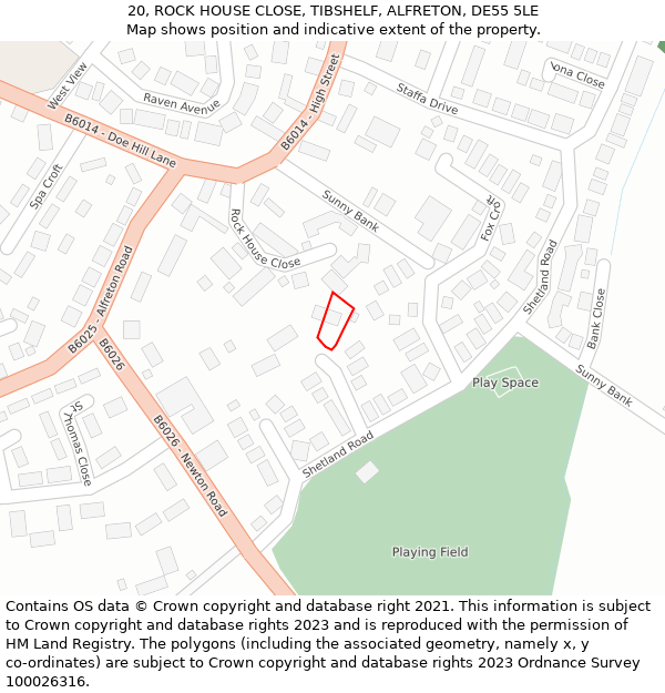 20, ROCK HOUSE CLOSE, TIBSHELF, ALFRETON, DE55 5LE: Location map and indicative extent of plot