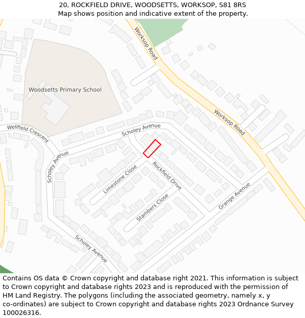 20, ROCKFIELD DRIVE, WOODSETTS, WORKSOP, S81 8RS: Location map and indicative extent of plot