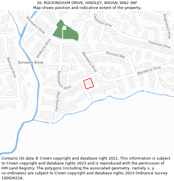 20, ROCKINGHAM DRIVE, HINDLEY, WIGAN, WN2 3NF: Location map and indicative extent of plot