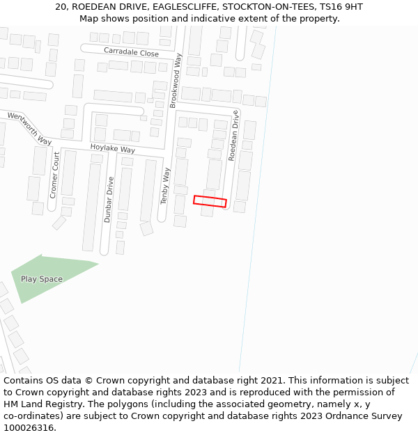 20, ROEDEAN DRIVE, EAGLESCLIFFE, STOCKTON-ON-TEES, TS16 9HT: Location map and indicative extent of plot