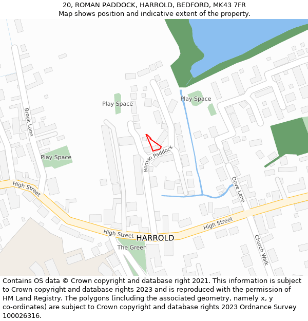 20, ROMAN PADDOCK, HARROLD, BEDFORD, MK43 7FR: Location map and indicative extent of plot