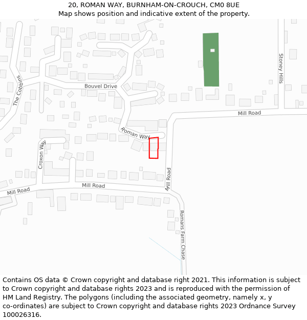 20, ROMAN WAY, BURNHAM-ON-CROUCH, CM0 8UE: Location map and indicative extent of plot