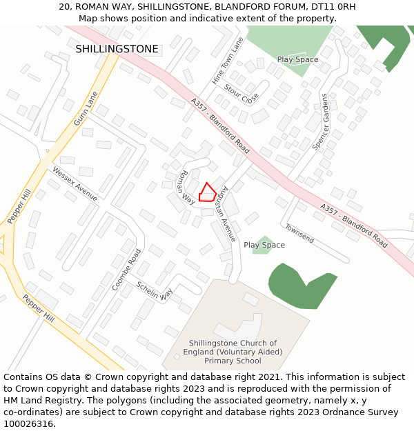 20, ROMAN WAY, SHILLINGSTONE, BLANDFORD FORUM, DT11 0RH: Location map and indicative extent of plot