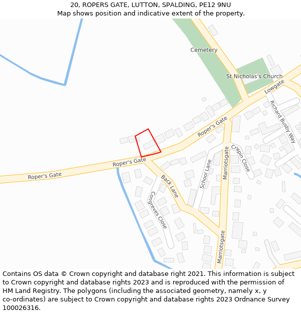 20, ROPERS GATE, LUTTON, SPALDING, PE12 9NU: Location map and indicative extent of plot