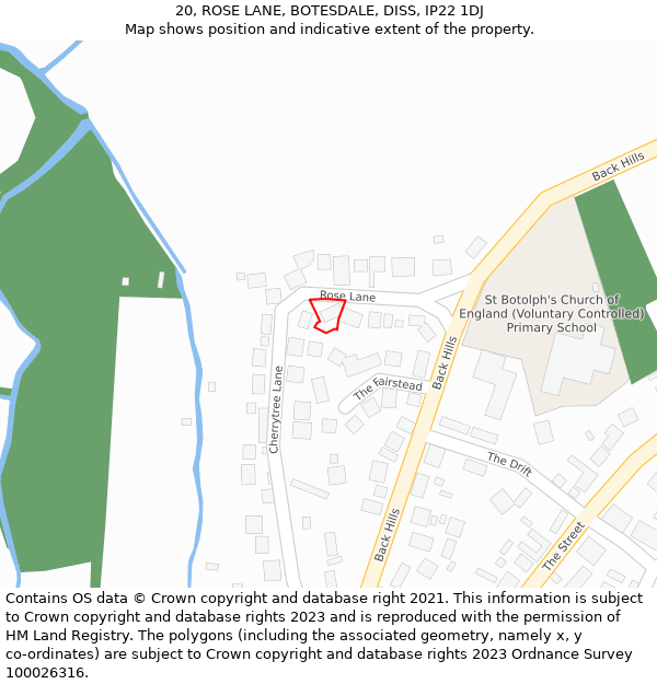 20, ROSE LANE, BOTESDALE, DISS, IP22 1DJ: Location map and indicative extent of plot