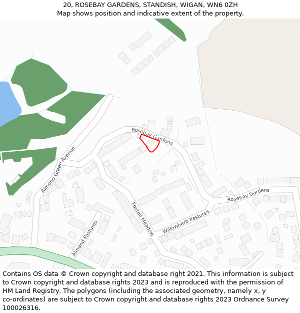 20, ROSEBAY GARDENS, STANDISH, WIGAN, WN6 0ZH: Location map and indicative extent of plot