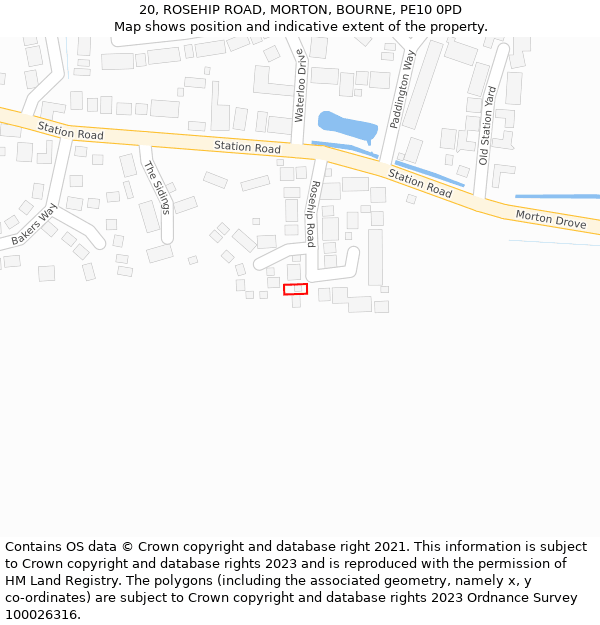 20, ROSEHIP ROAD, MORTON, BOURNE, PE10 0PD: Location map and indicative extent of plot