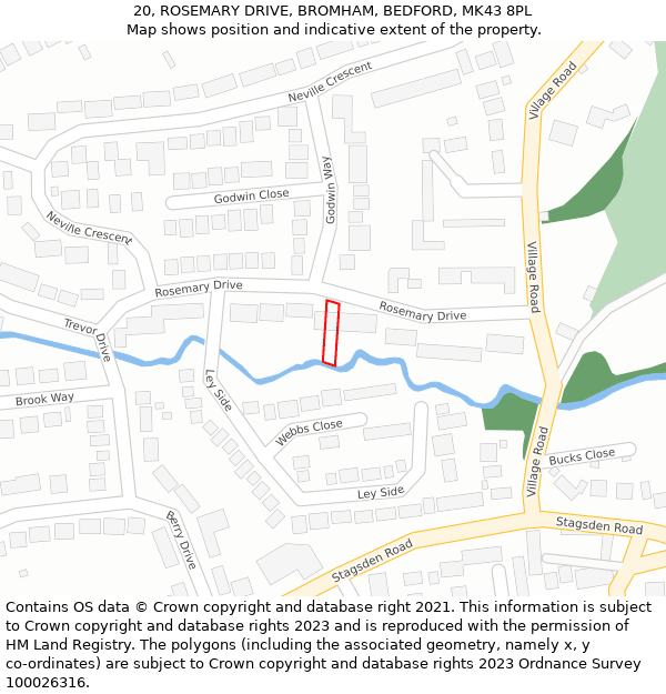 20, ROSEMARY DRIVE, BROMHAM, BEDFORD, MK43 8PL: Location map and indicative extent of plot