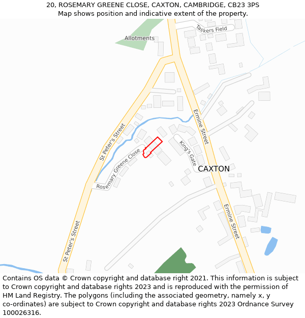20, ROSEMARY GREENE CLOSE, CAXTON, CAMBRIDGE, CB23 3PS: Location map and indicative extent of plot