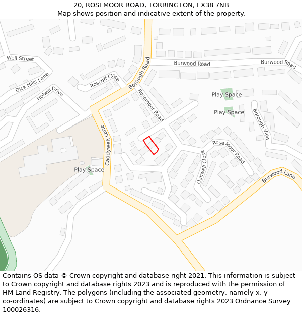 20, ROSEMOOR ROAD, TORRINGTON, EX38 7NB: Location map and indicative extent of plot