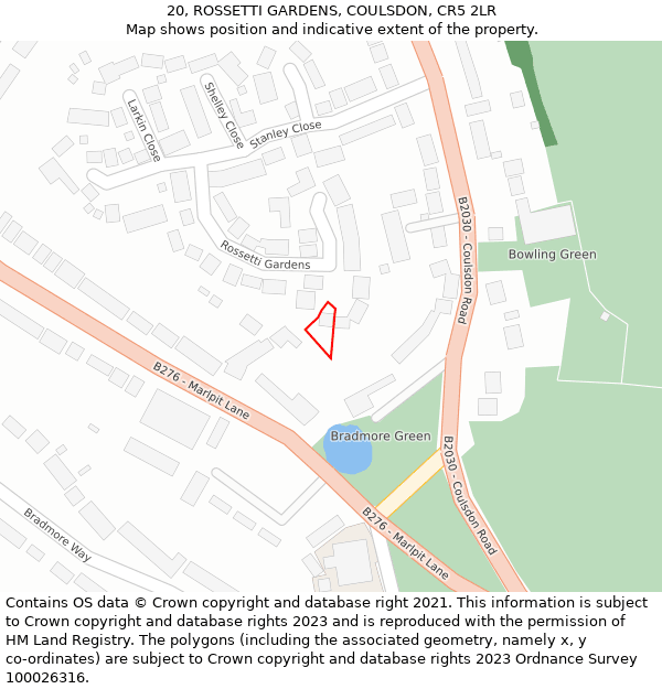 20, ROSSETTI GARDENS, COULSDON, CR5 2LR: Location map and indicative extent of plot