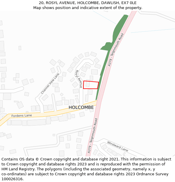 20, ROSYL AVENUE, HOLCOMBE, DAWLISH, EX7 0LE: Location map and indicative extent of plot