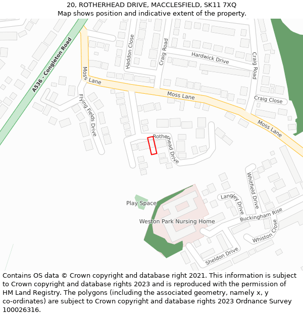20, ROTHERHEAD DRIVE, MACCLESFIELD, SK11 7XQ: Location map and indicative extent of plot