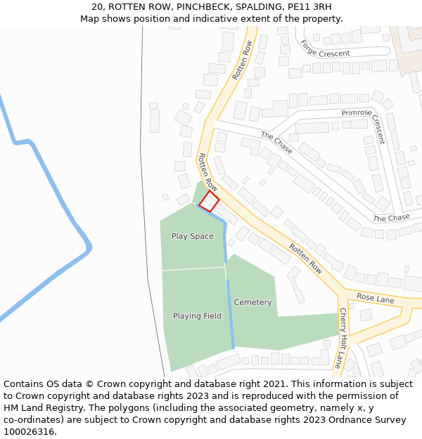 20, ROTTEN ROW, PINCHBECK, SPALDING, PE11 3RH: Location map and indicative extent of plot