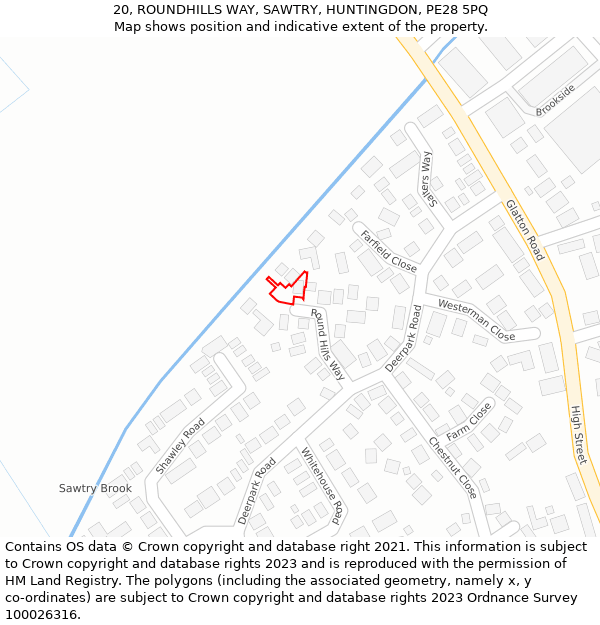 20, ROUNDHILLS WAY, SAWTRY, HUNTINGDON, PE28 5PQ: Location map and indicative extent of plot