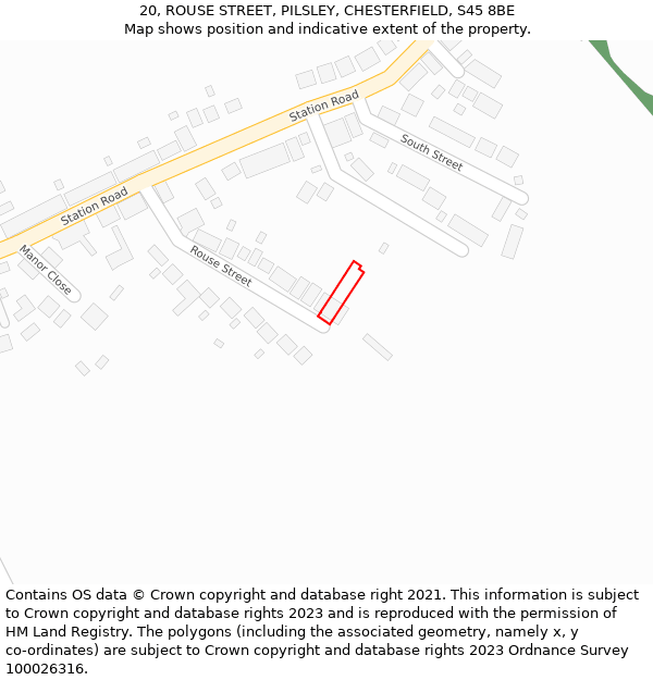 20, ROUSE STREET, PILSLEY, CHESTERFIELD, S45 8BE: Location map and indicative extent of plot