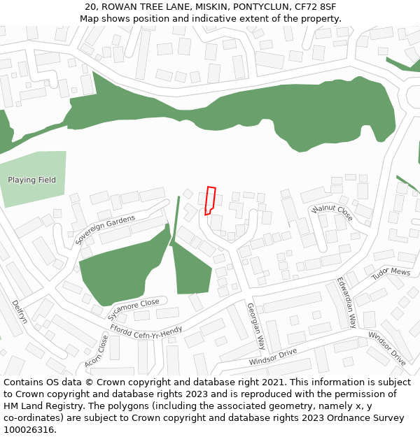 20, ROWAN TREE LANE, MISKIN, PONTYCLUN, CF72 8SF: Location map and indicative extent of plot