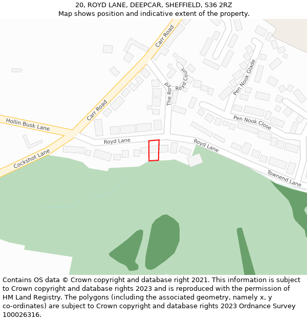 20, ROYD LANE, DEEPCAR, SHEFFIELD, S36 2RZ: Location map and indicative extent of plot