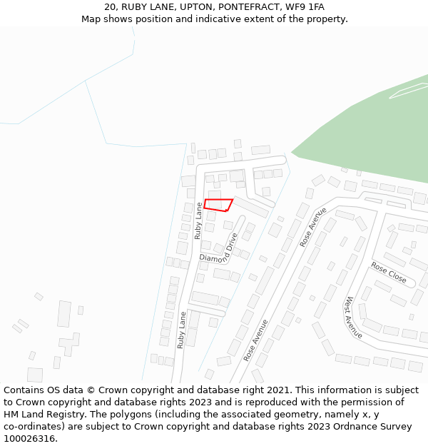 20, RUBY LANE, UPTON, PONTEFRACT, WF9 1FA: Location map and indicative extent of plot