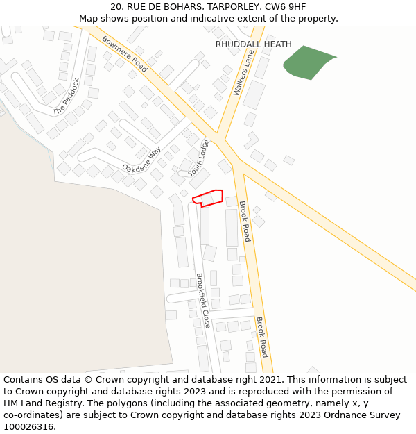 20, RUE DE BOHARS, TARPORLEY, CW6 9HF: Location map and indicative extent of plot