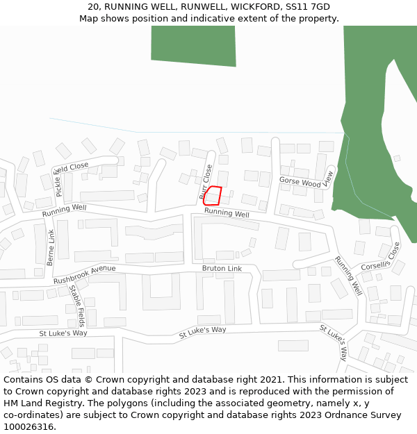 20, RUNNING WELL, RUNWELL, WICKFORD, SS11 7GD: Location map and indicative extent of plot