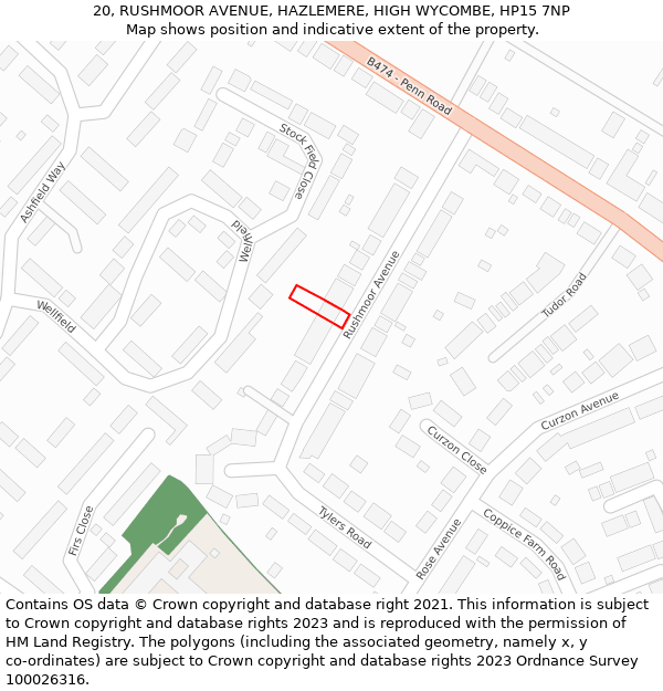 20, RUSHMOOR AVENUE, HAZLEMERE, HIGH WYCOMBE, HP15 7NP: Location map and indicative extent of plot