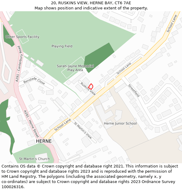 20, RUSKINS VIEW, HERNE BAY, CT6 7AE: Location map and indicative extent of plot