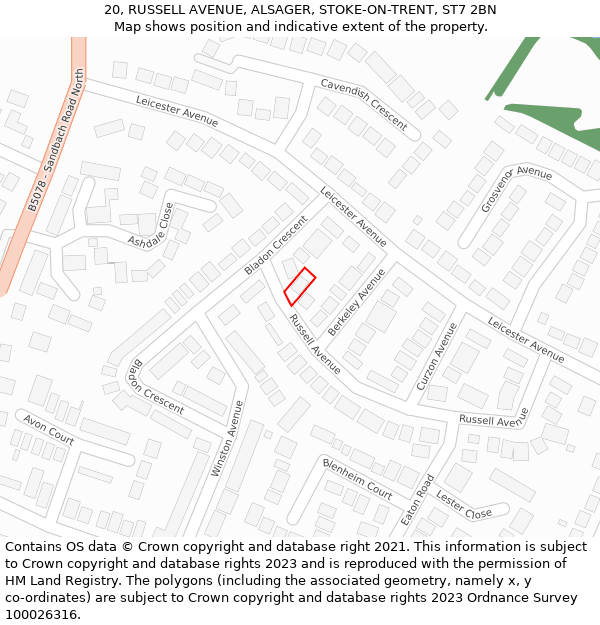 20, RUSSELL AVENUE, ALSAGER, STOKE-ON-TRENT, ST7 2BN: Location map and indicative extent of plot