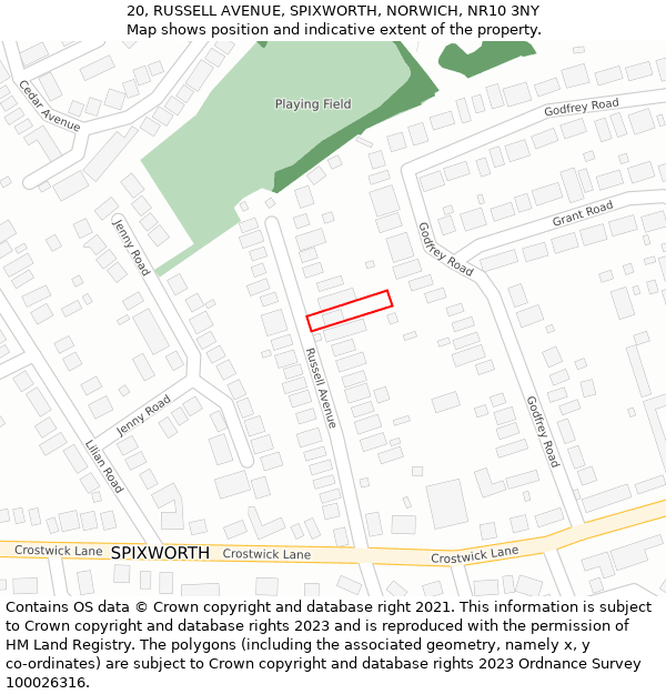 20, RUSSELL AVENUE, SPIXWORTH, NORWICH, NR10 3NY: Location map and indicative extent of plot