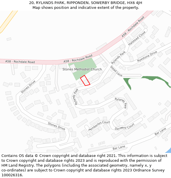 20, RYLANDS PARK, RIPPONDEN, SOWERBY BRIDGE, HX6 4JH: Location map and indicative extent of plot