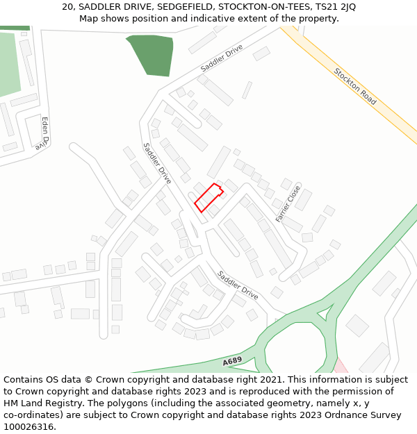 20, SADDLER DRIVE, SEDGEFIELD, STOCKTON-ON-TEES, TS21 2JQ: Location map and indicative extent of plot