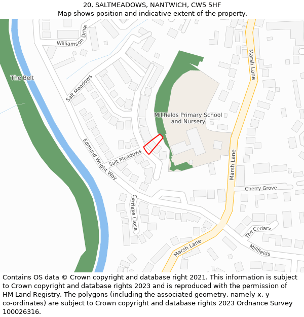 20, SALTMEADOWS, NANTWICH, CW5 5HF: Location map and indicative extent of plot