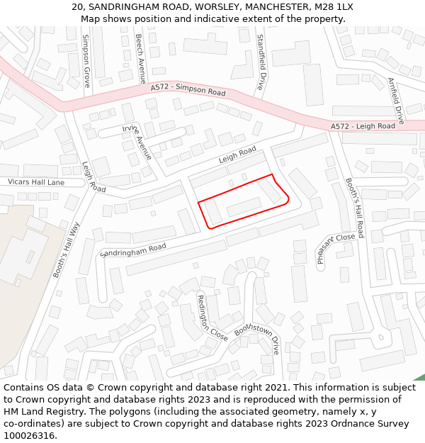 20, SANDRINGHAM ROAD, WORSLEY, MANCHESTER, M28 1LX: Location map and indicative extent of plot