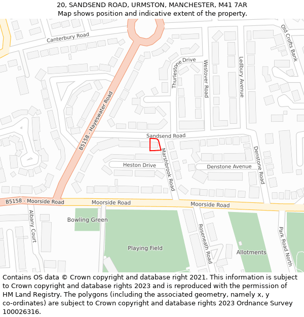 20, SANDSEND ROAD, URMSTON, MANCHESTER, M41 7AR: Location map and indicative extent of plot