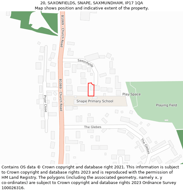 20, SAXONFIELDS, SNAPE, SAXMUNDHAM, IP17 1QA: Location map and indicative extent of plot