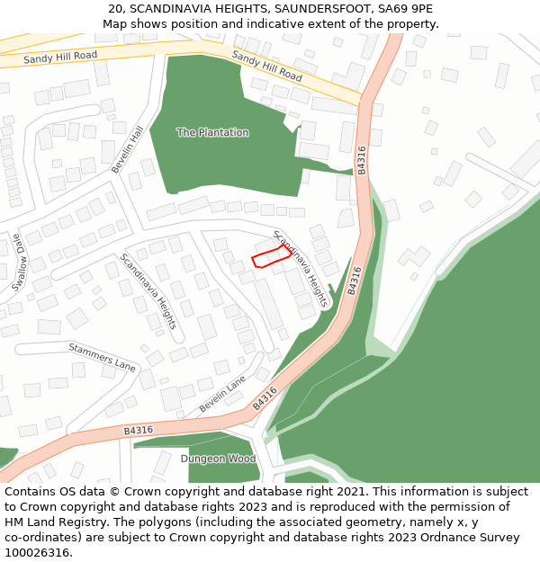 20, SCANDINAVIA HEIGHTS, SAUNDERSFOOT, SA69 9PE: Location map and indicative extent of plot