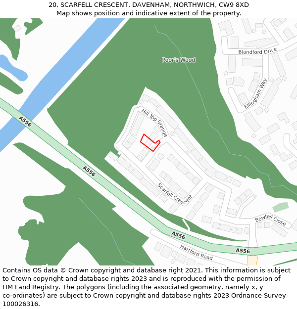 20, SCARFELL CRESCENT, DAVENHAM, NORTHWICH, CW9 8XD: Location map and indicative extent of plot