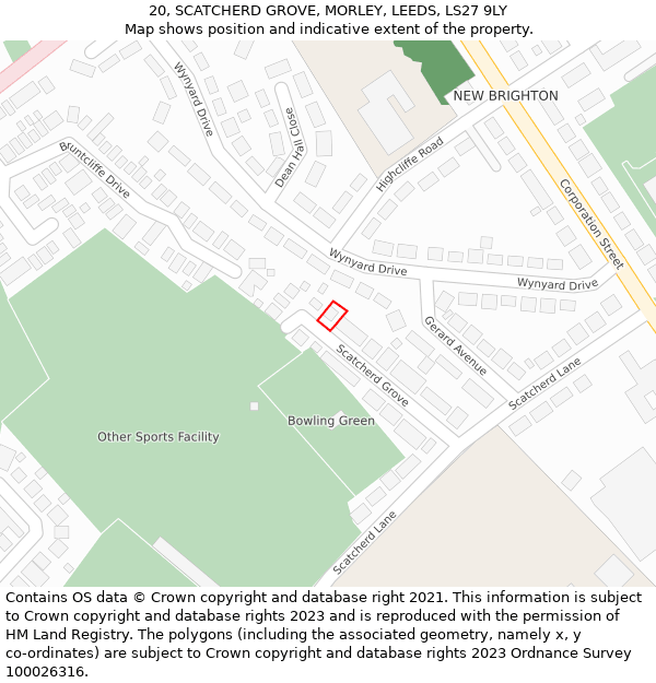 20, SCATCHERD GROVE, MORLEY, LEEDS, LS27 9LY: Location map and indicative extent of plot