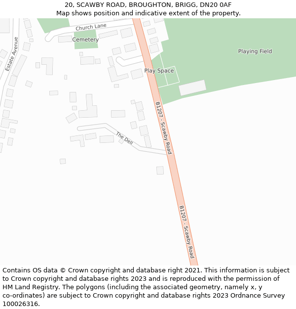 20, SCAWBY ROAD, BROUGHTON, BRIGG, DN20 0AF: Location map and indicative extent of plot