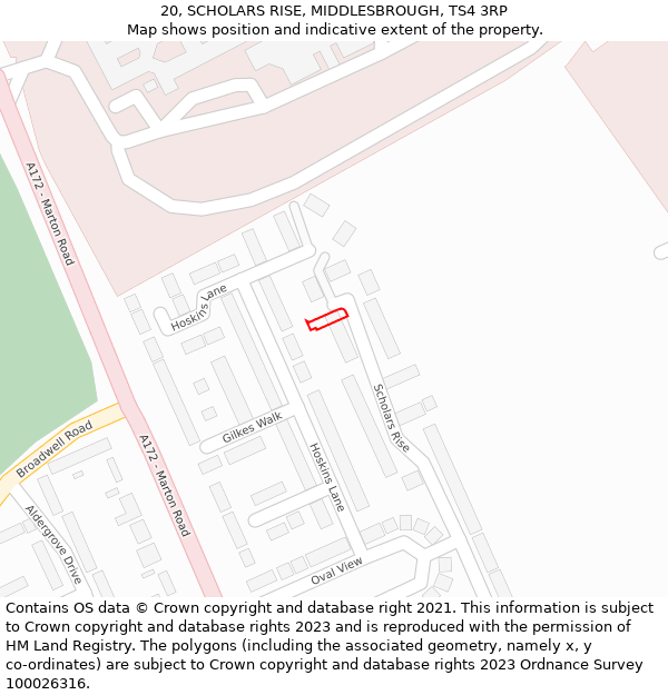 20, SCHOLARS RISE, MIDDLESBROUGH, TS4 3RP: Location map and indicative extent of plot