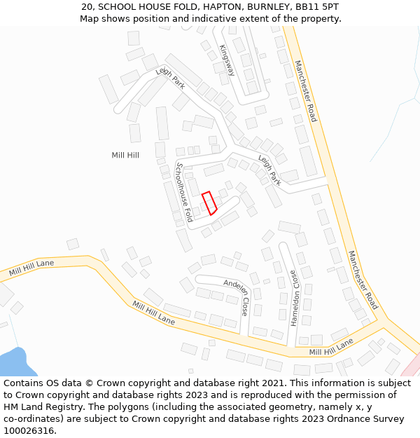 20, SCHOOL HOUSE FOLD, HAPTON, BURNLEY, BB11 5PT: Location map and indicative extent of plot