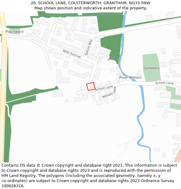 20, SCHOOL LANE, COLSTERWORTH, GRANTHAM, NG33 5NW: Location map and indicative extent of plot