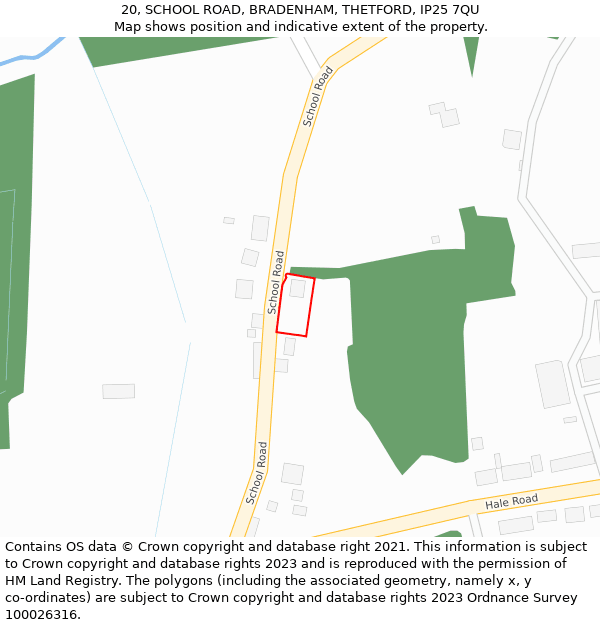 20, SCHOOL ROAD, BRADENHAM, THETFORD, IP25 7QU: Location map and indicative extent of plot