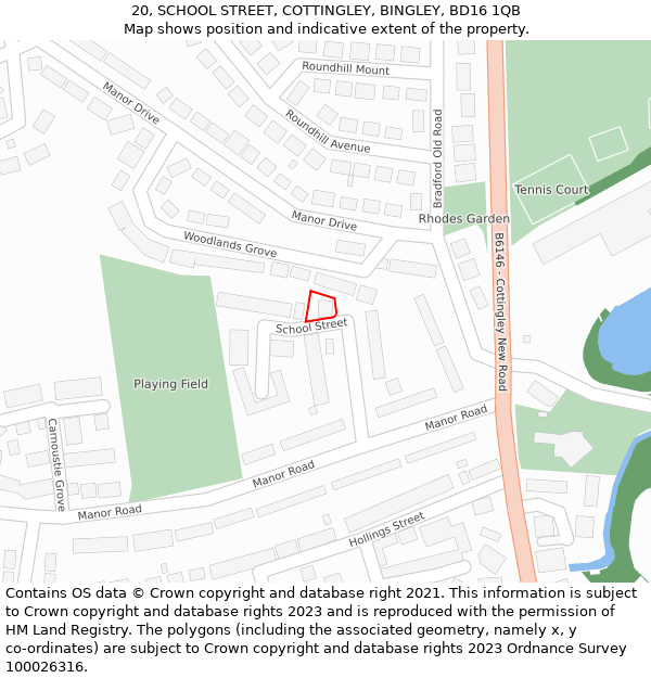 20, SCHOOL STREET, COTTINGLEY, BINGLEY, BD16 1QB: Location map and indicative extent of plot