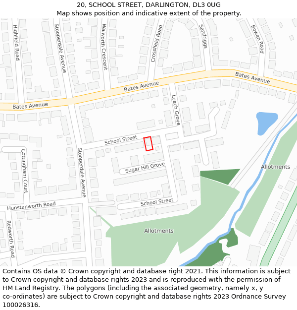 20, SCHOOL STREET, DARLINGTON, DL3 0UG: Location map and indicative extent of plot