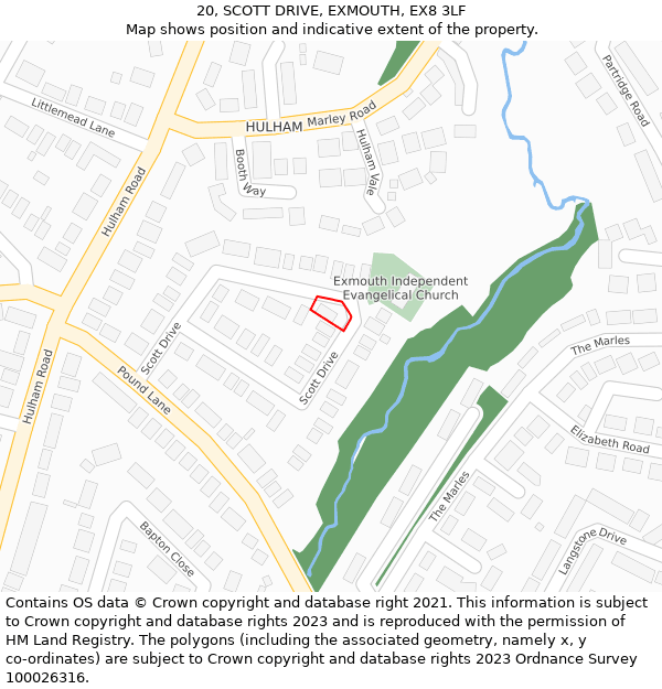 20, SCOTT DRIVE, EXMOUTH, EX8 3LF: Location map and indicative extent of plot