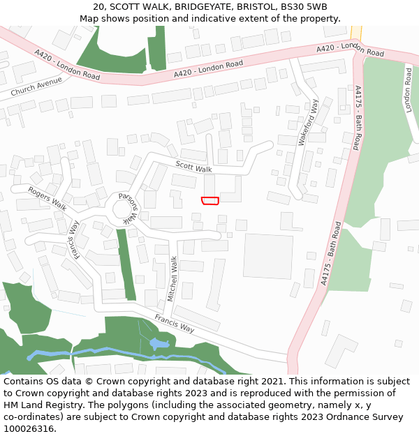 20, SCOTT WALK, BRIDGEYATE, BRISTOL, BS30 5WB: Location map and indicative extent of plot