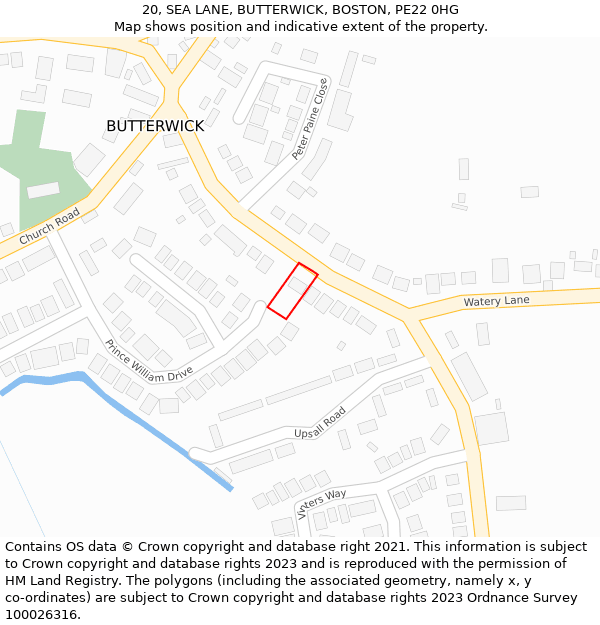 20, SEA LANE, BUTTERWICK, BOSTON, PE22 0HG: Location map and indicative extent of plot