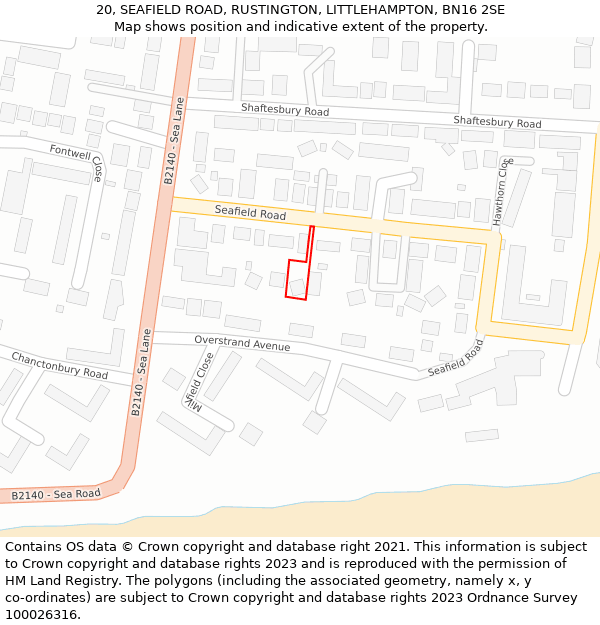 20, SEAFIELD ROAD, RUSTINGTON, LITTLEHAMPTON, BN16 2SE: Location map and indicative extent of plot